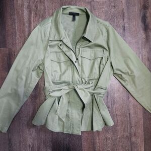 Lane Bryant Olive Green Belted Cropped Peplum Utility Jacket Size 16